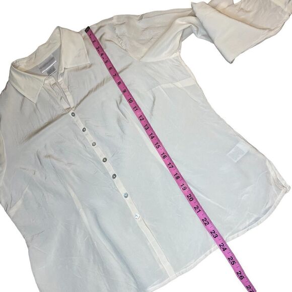 Vintage silk cream white satin button down shirt - Worthington size large - Picture 8 of 10